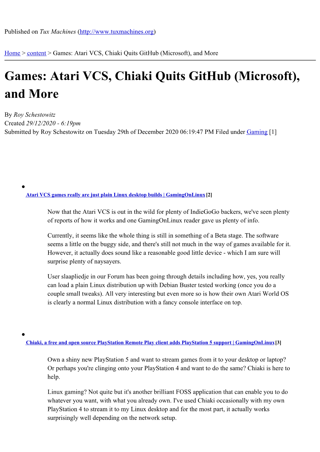 Games: Atari VCS, Chiaki Quits Github (Microsoft), and More