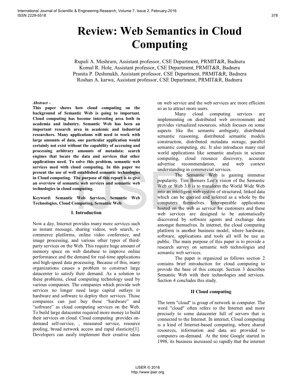 Web Semantics in Cloud Computing