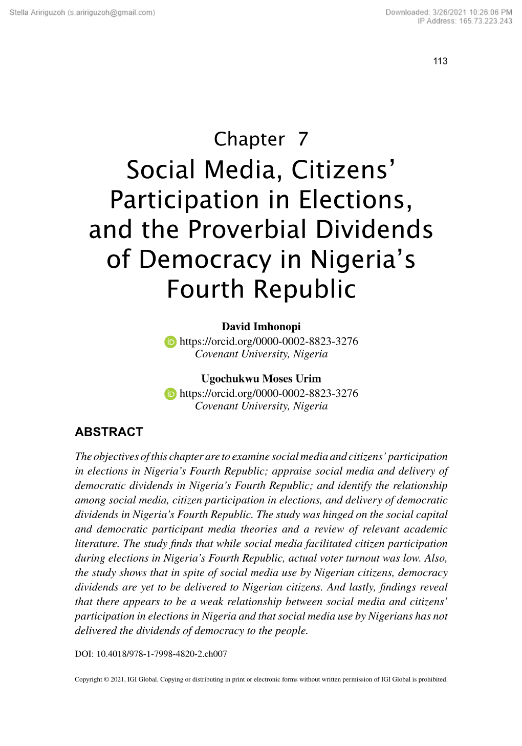 Social Media, Citizens' Participation in Elections, and the Proverbial