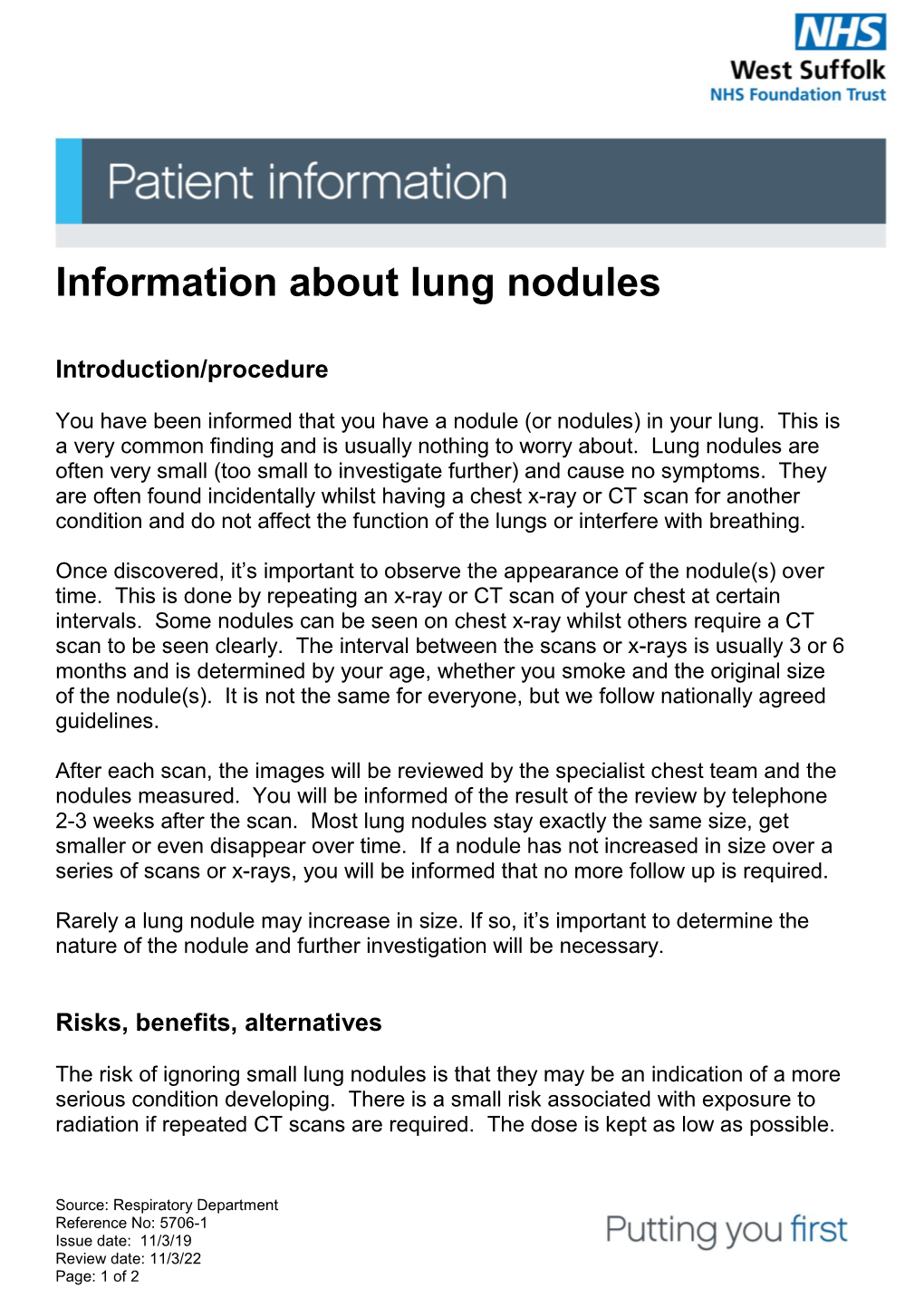 Information About Lung Nodules