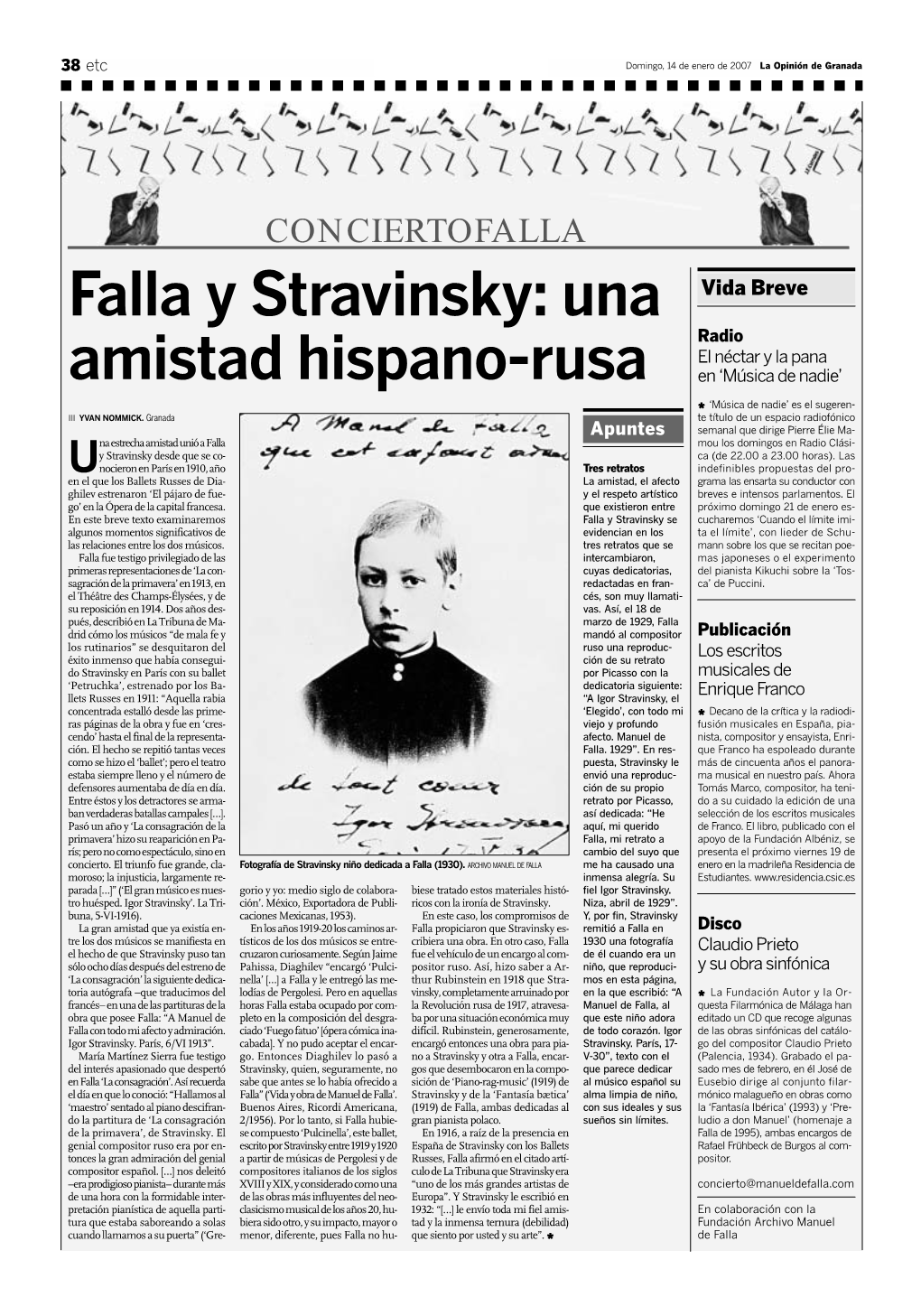 Falla Y Stravinsky: Una Amistad Hispano-Rusa