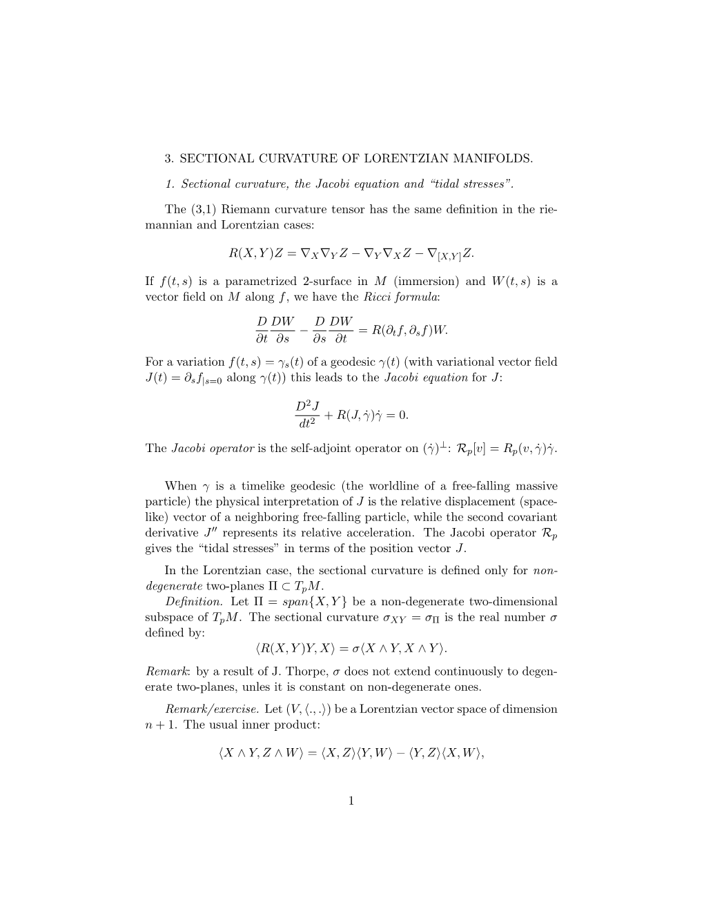 3. Sectional Curvature of Lorentzian Manifolds. 1