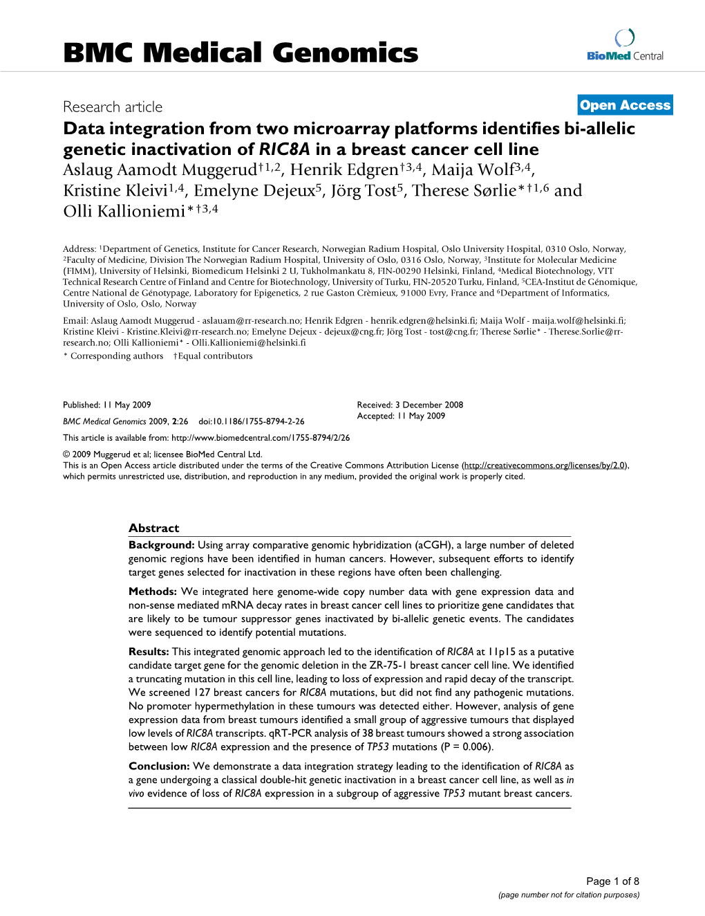 BMC Medical Genomics Biomed Central