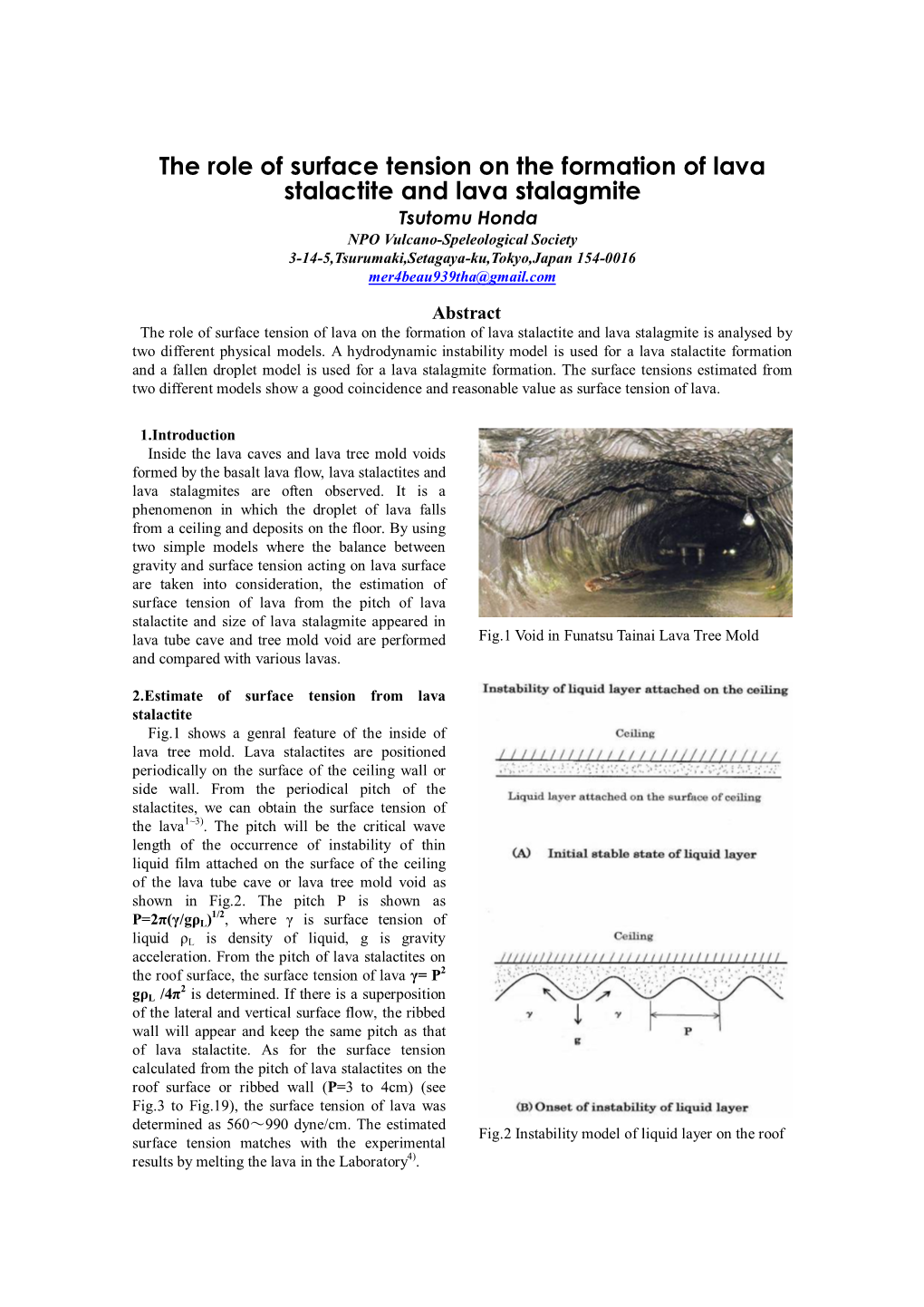 The Role of Surface Tension on the Formation of Lava Stalactite and Lava