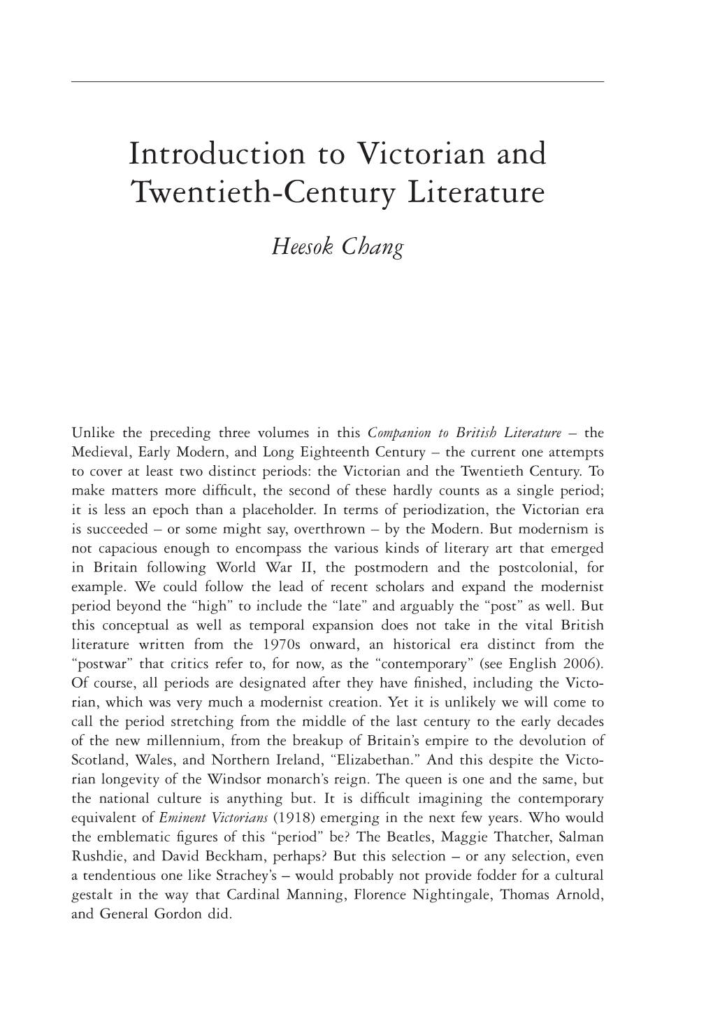 Introduction to Victorian and Twentieth-Century Literature Heesok Chang