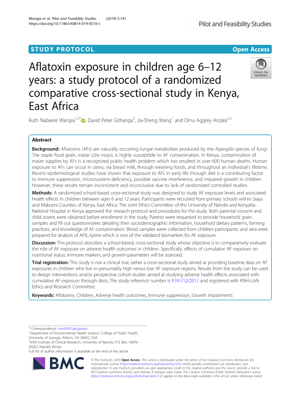 Aflatoxin Exposure in Children Age 6–12 Years: a Study Protocol of a Randomized Comparative Cross-Sectional Study in Kenya