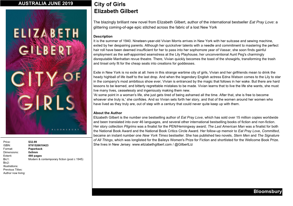 City of Girls Elizabeth Gilbert