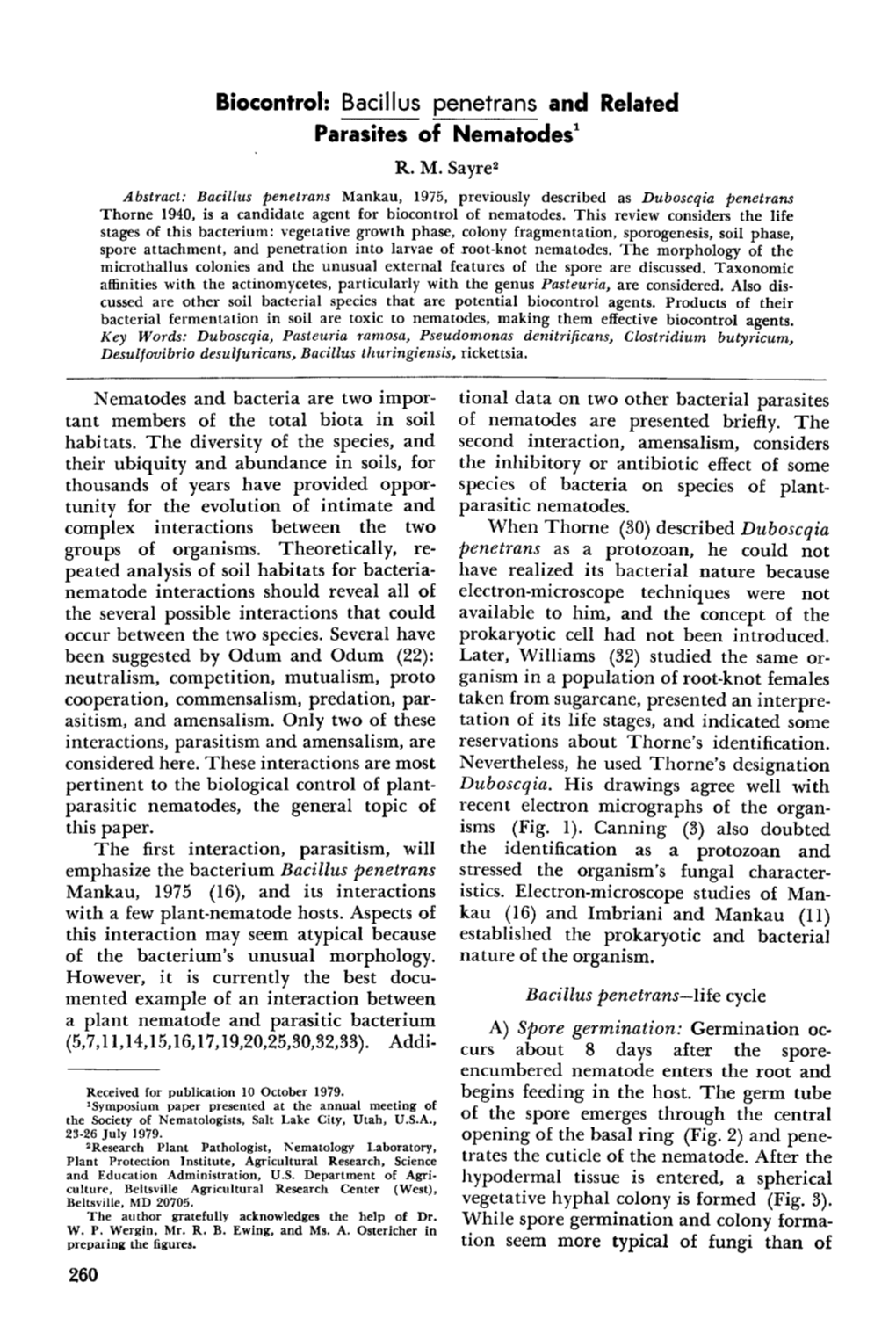 Bacillus Penetrans and Related Parasites of Nematodes 1 R