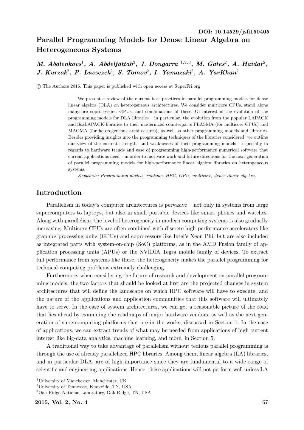 Parallel Programming Models for Dense Linear Algebra on Heterogeneous Systems