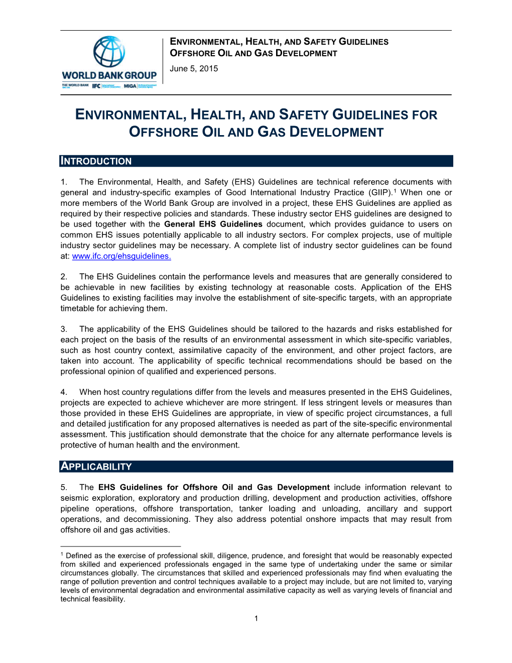 Environmental, Health, and Safety Guidelines for Offshore Oil and Gas Development