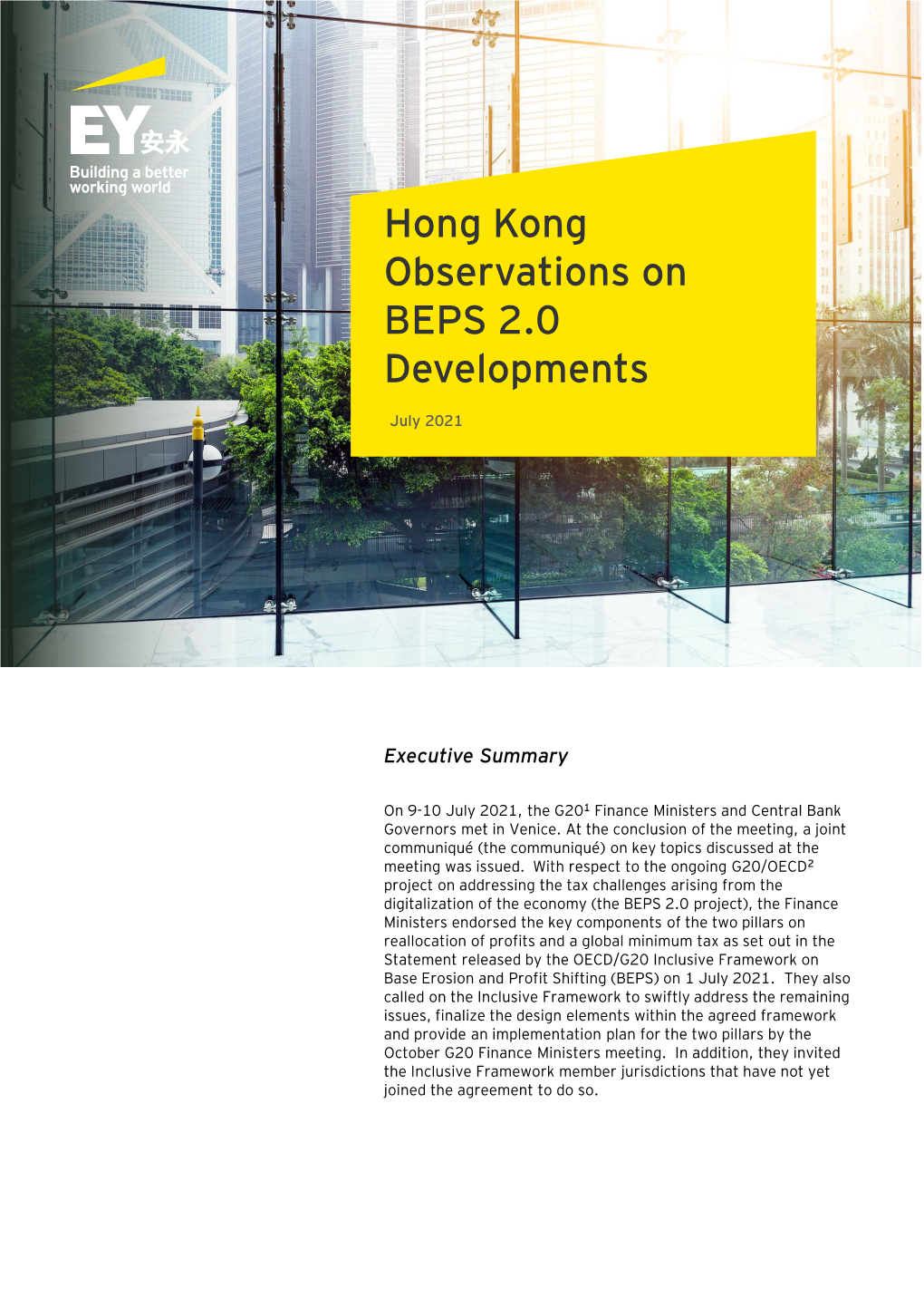 Hong Kong Observations on BEPS 2.0 Developments