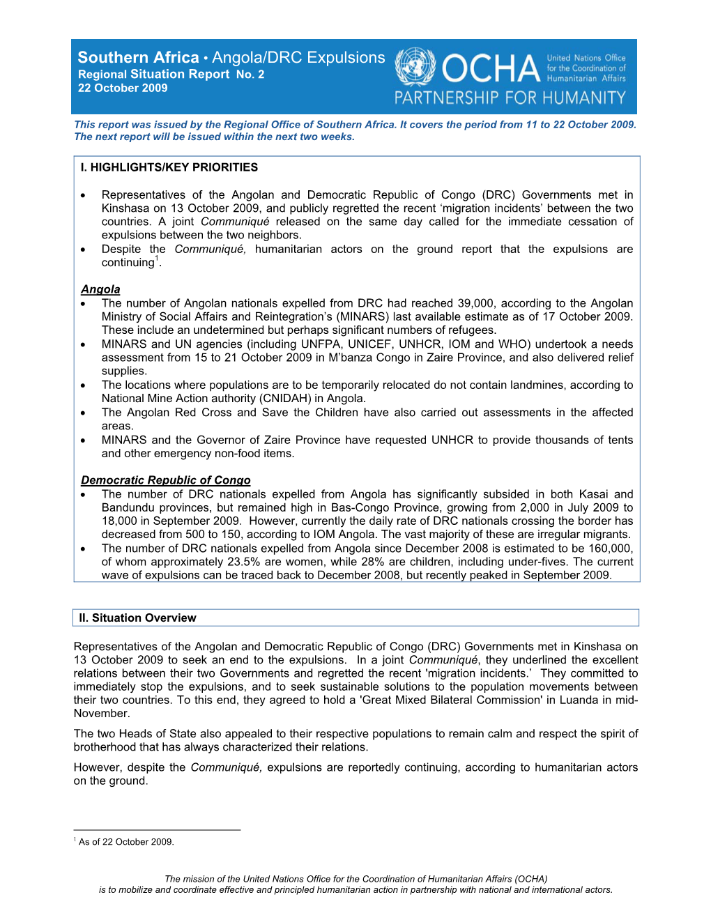 Southern Africa • Angola/DRC Expulsions Regional Situation Report No