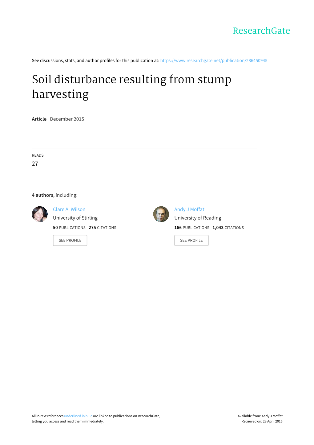 Soil Disturbance Resulting from Stump Harvesting