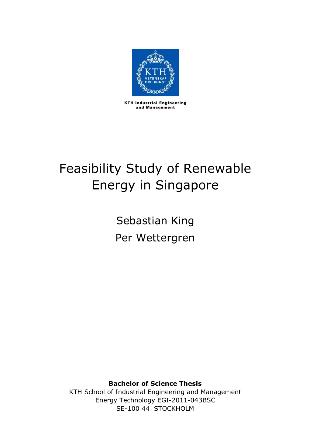 Feasibility Study of Renewable Energy in Singapore