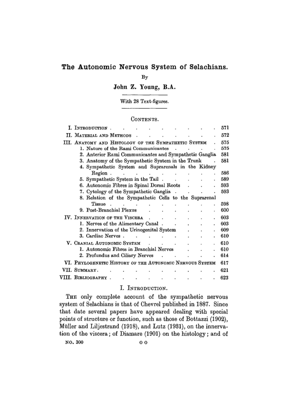 The Autonomic Nervous System of Selachians. by John Z