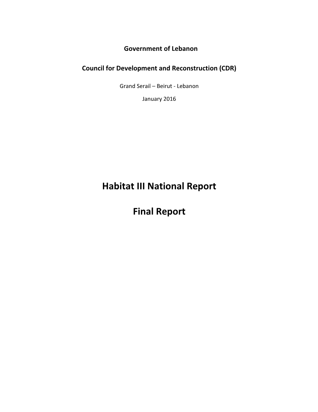 Habitat III National Report Final Report