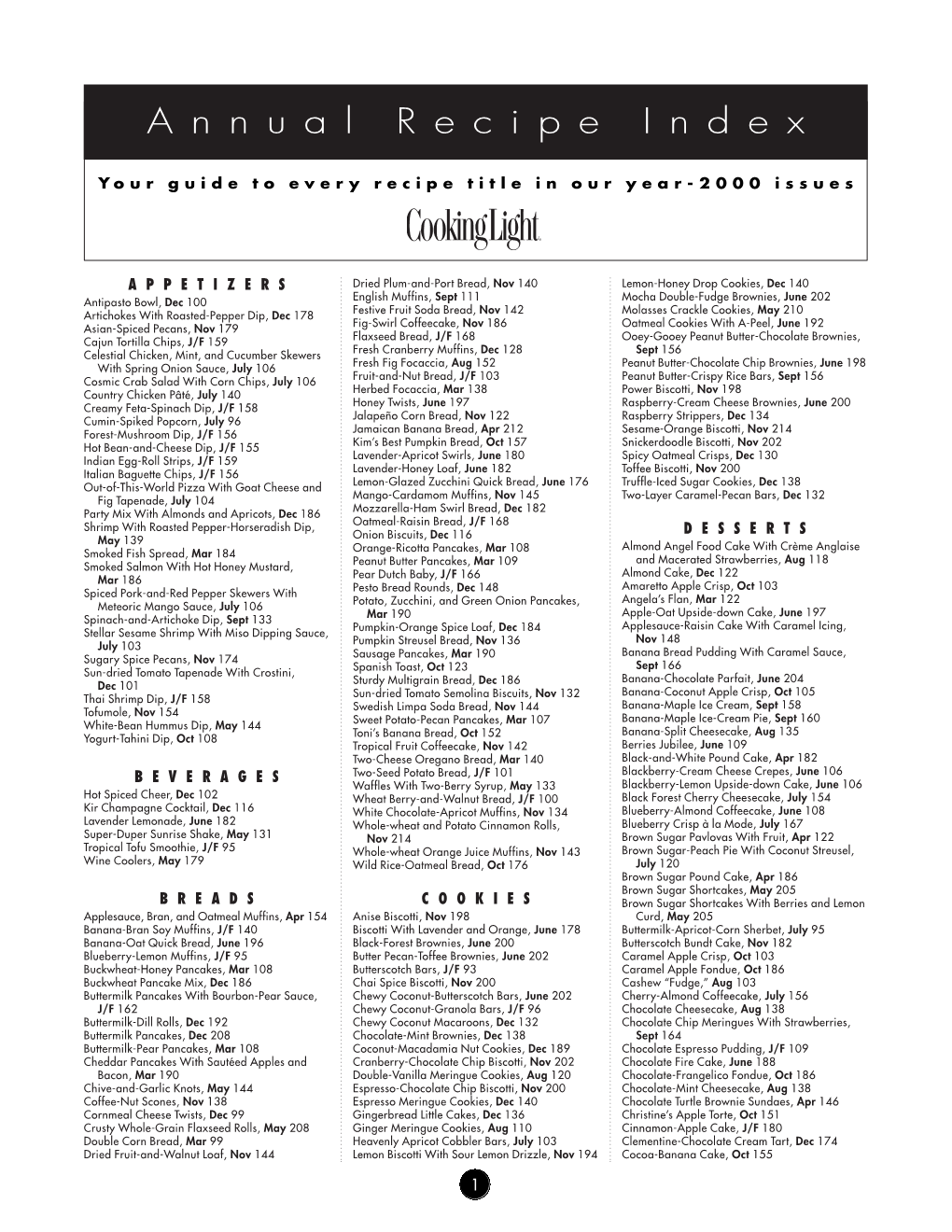 2000 Annual Recipe Index