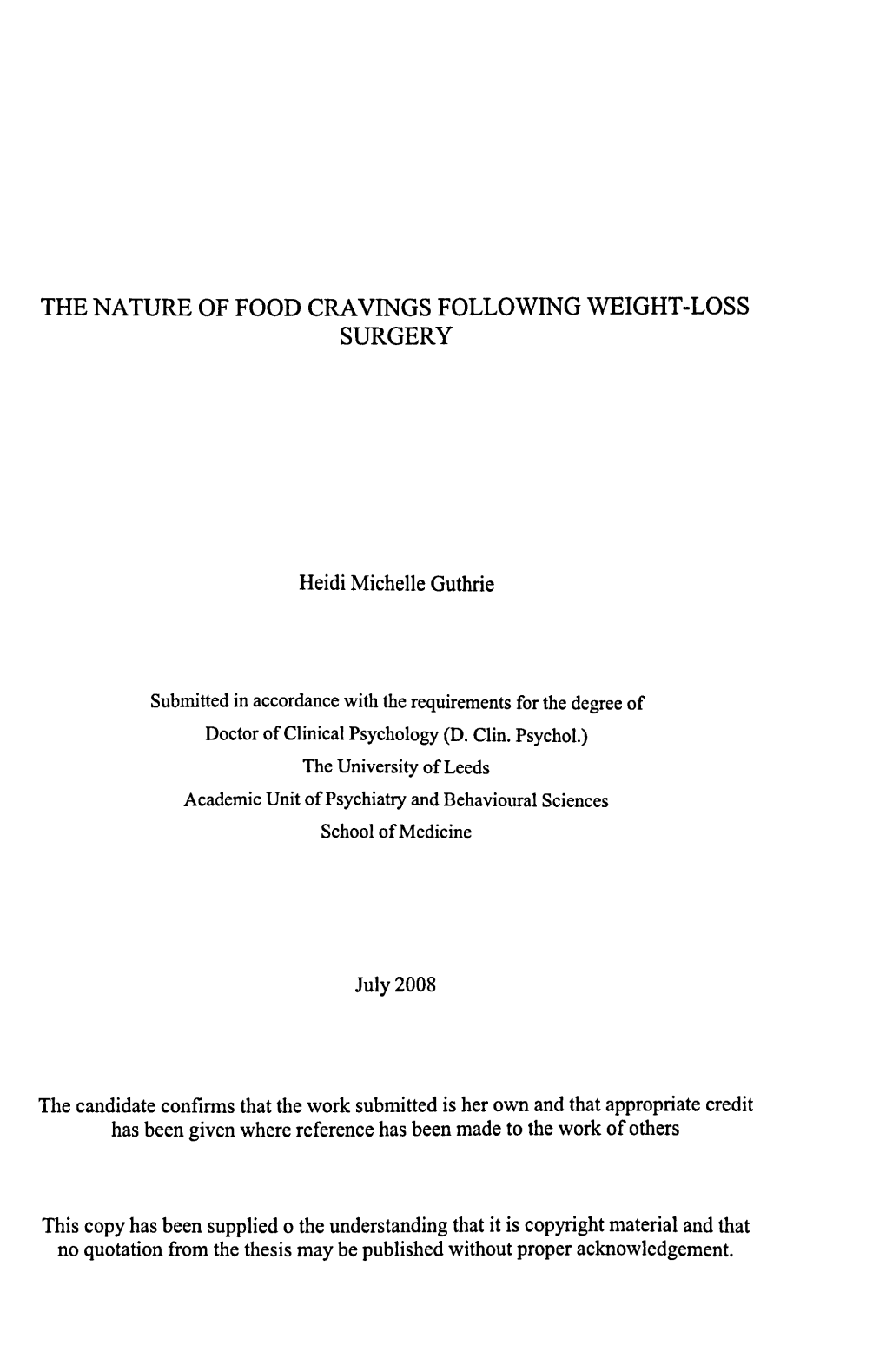 The Nature of Food Cravings Following Weight-Loss Surgery