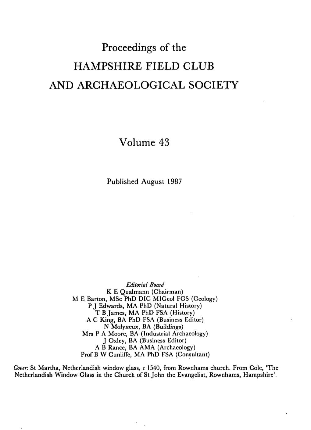 Proceedings of the HAMPSHIRE FIELD CLUB and ARCHAEOLOGICAL SOCIETY