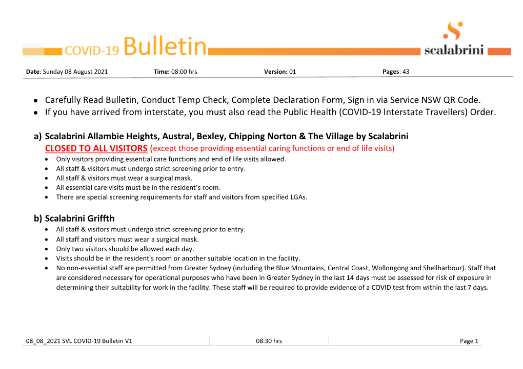 • Carefully Read Bulletin, Conduct Temp Check, Complete Declaration Form, Sign in Via Service NSW QR Code