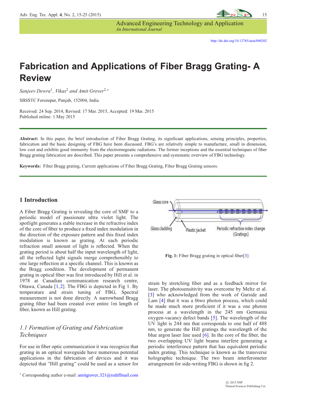 Fabrication and Applications of Fiber Bragg Grating- a Review
