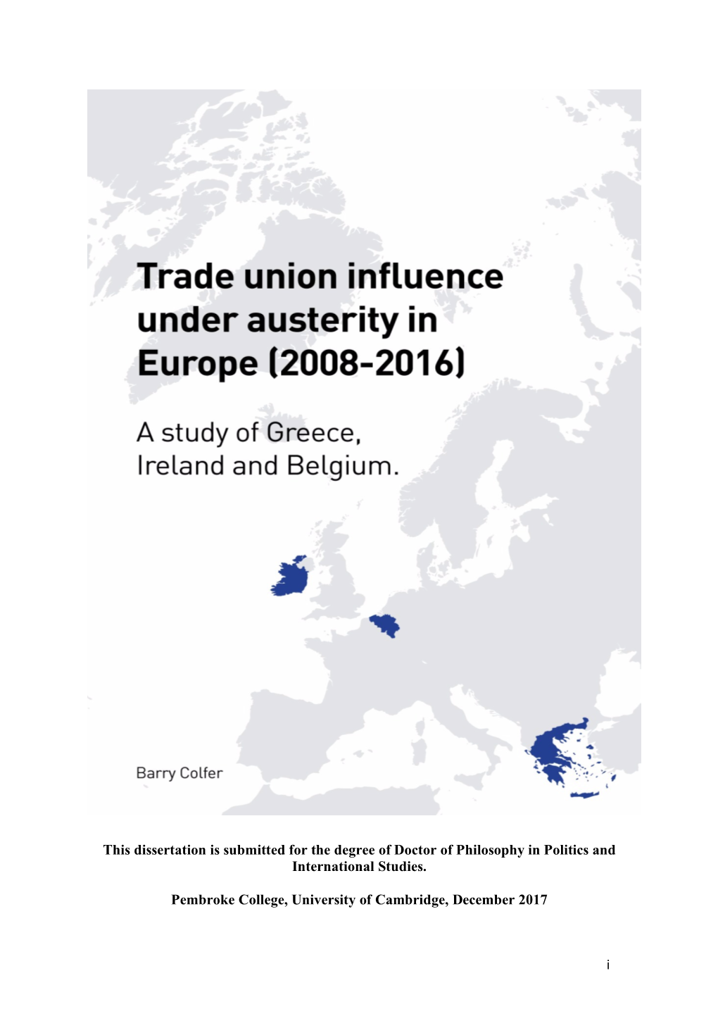 Colfer Phd Final Submitted 04.12.18 Trade Union Influence Under