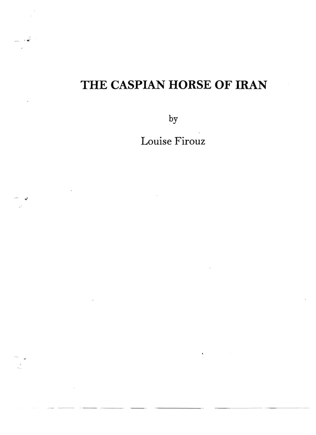 The Caspian Horse of Iran