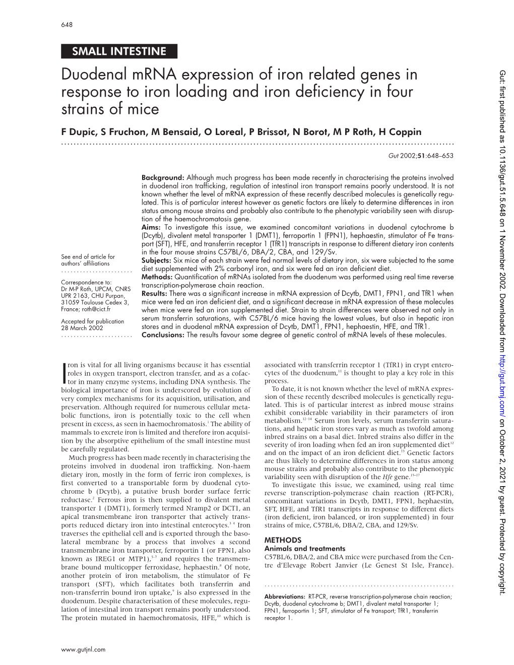 Duodenal Mrna Expression of Iron Related Genes in Response To