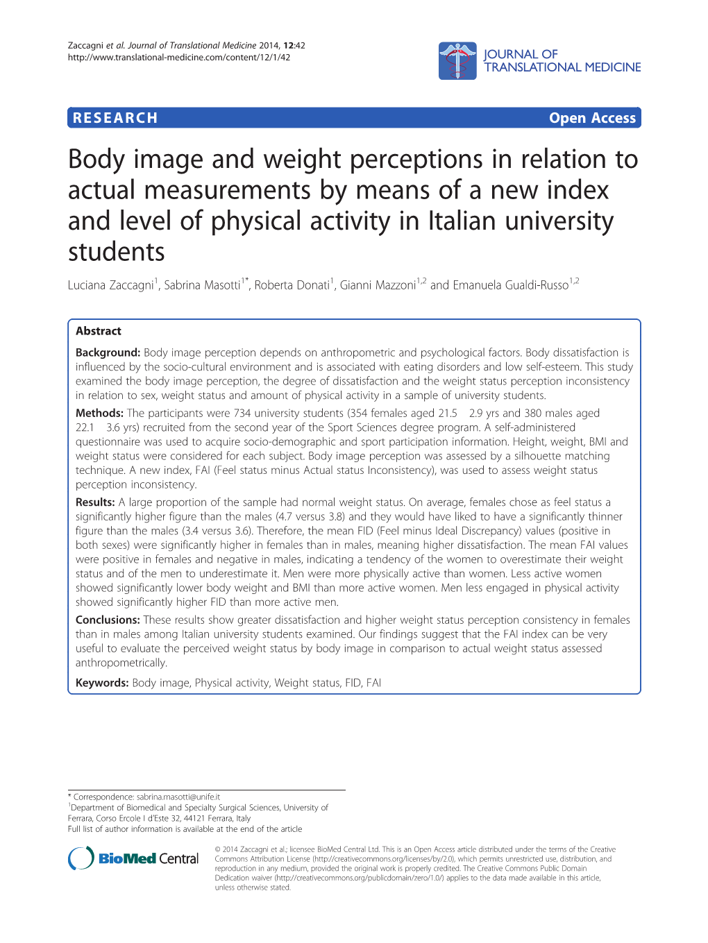 Body Image and Weight Perceptions in Relation to Actual Measurements By