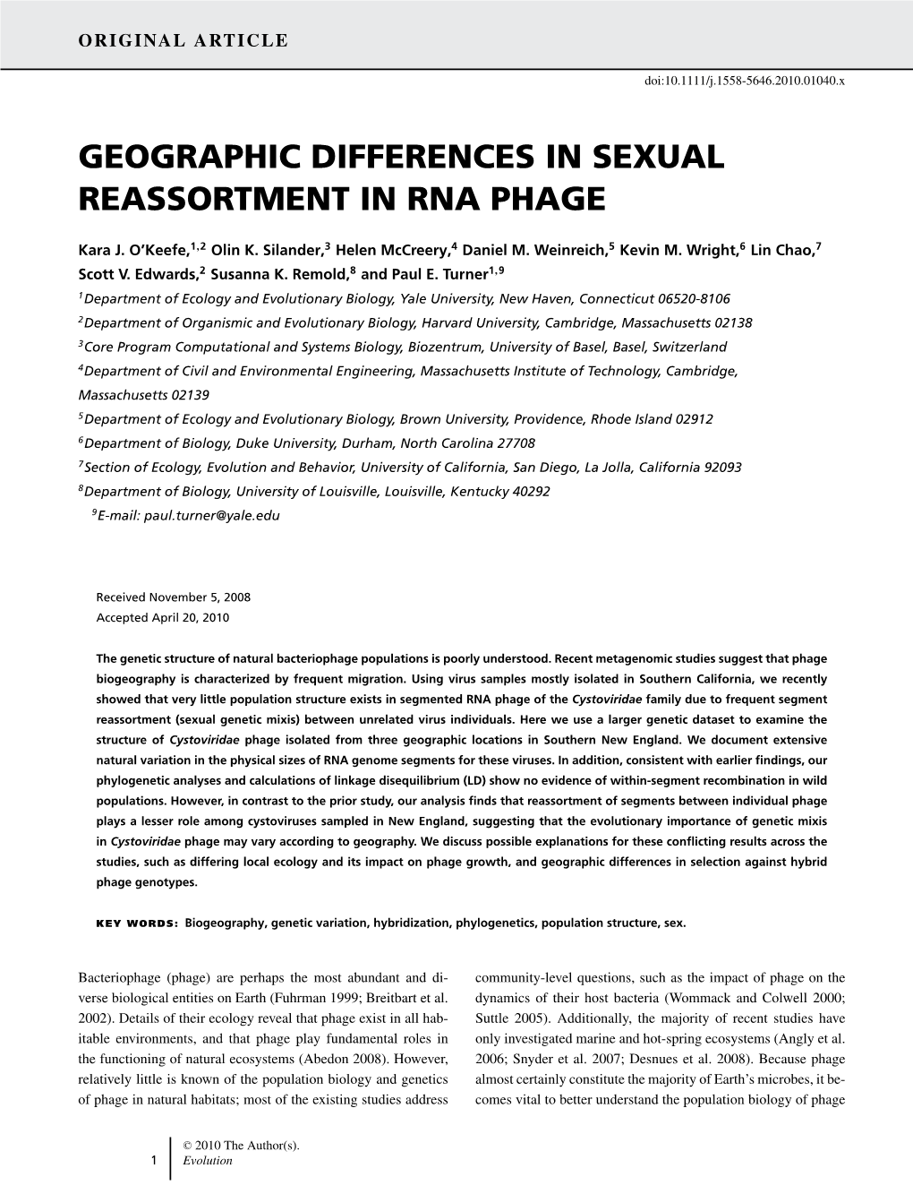 Geographic Differences in Sexual Reassortment in Rna Phage