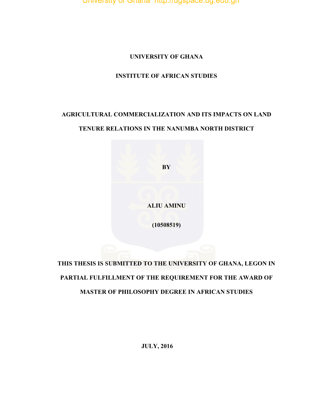 Agricultural Commercialization and Its Impacts on Land Tenure Relations