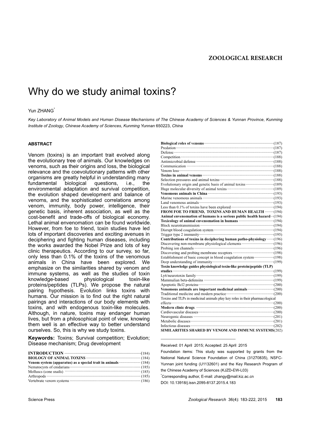 Why Do We Study Animal Toxins?