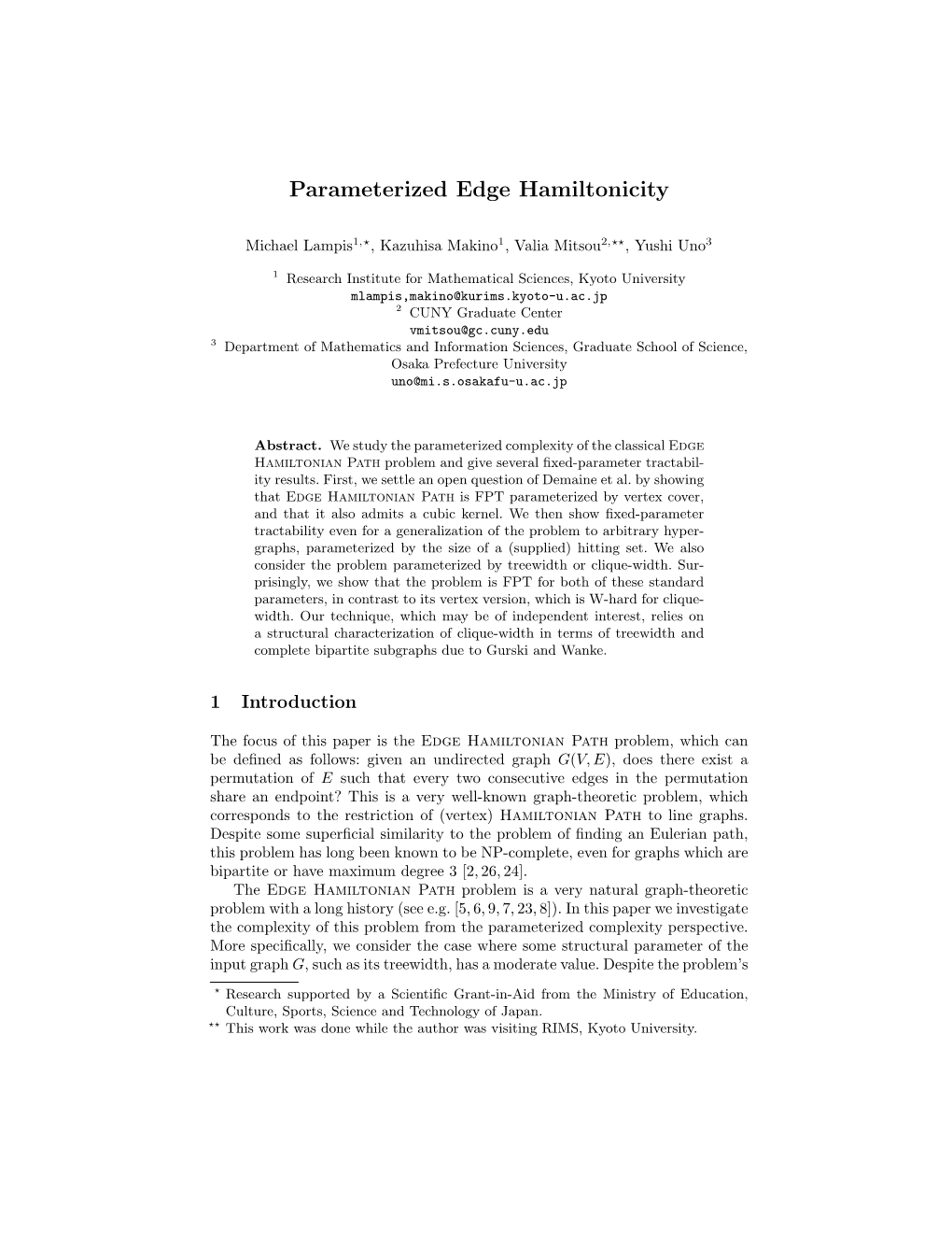 Parameterized Edge Hamiltonicity