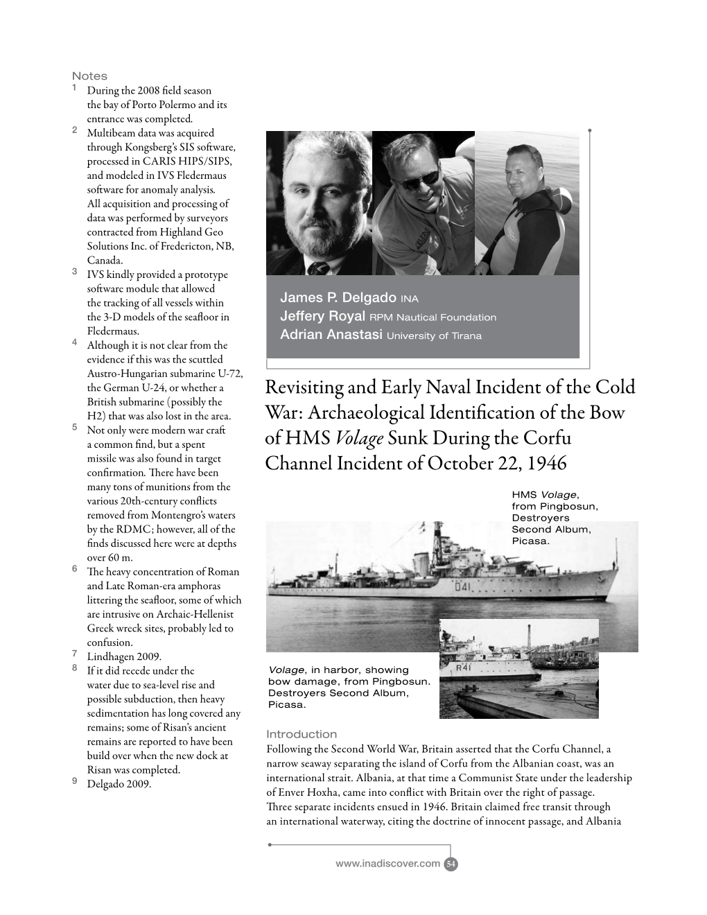 Revisiting and Early Naval Incident of the Cold War: Archaeological Identification of the Bow of HMS Volage Sunk During the Corf