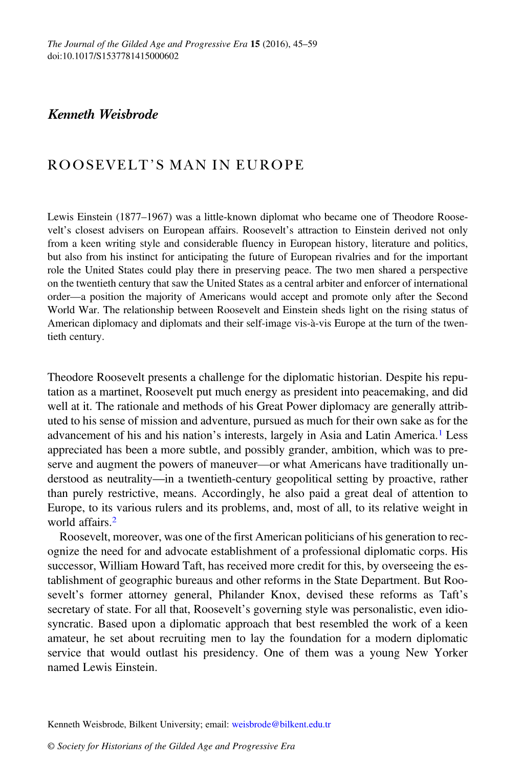 Kenneth Weisbrode ROOSEVELT's MAN in EUROPE