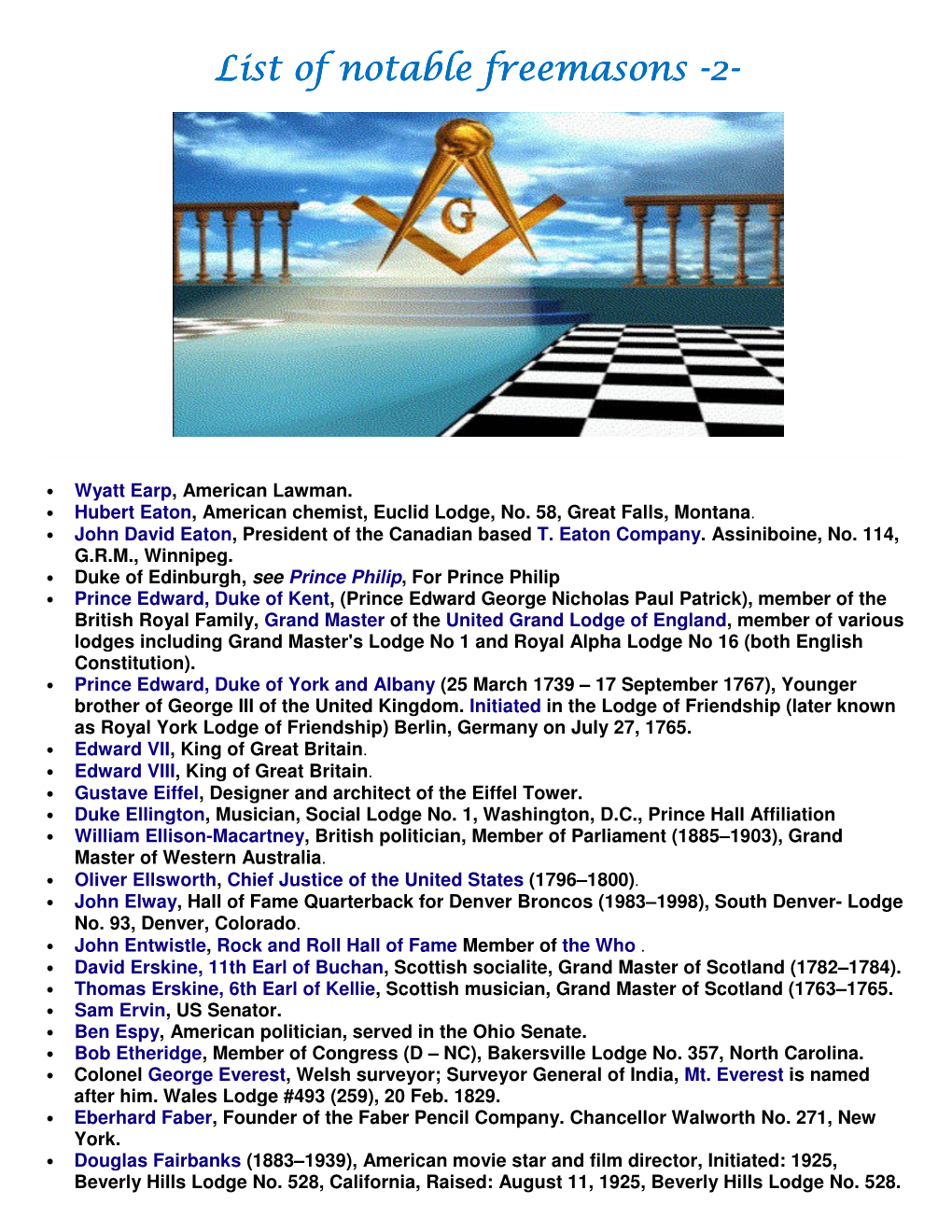 List of Notable Freemasons List of Notable Freemasons