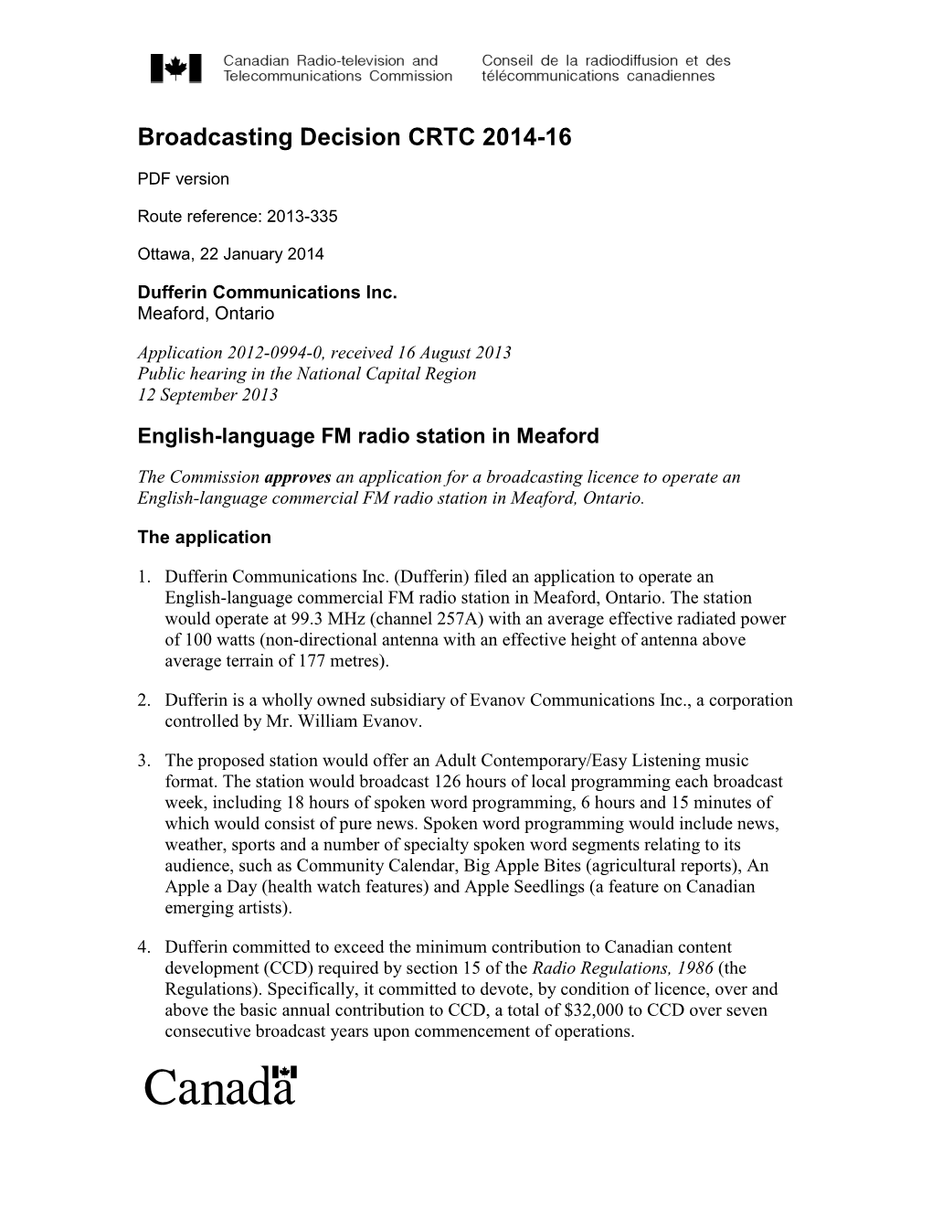 Broadcasting Decision CRTC 2014-16