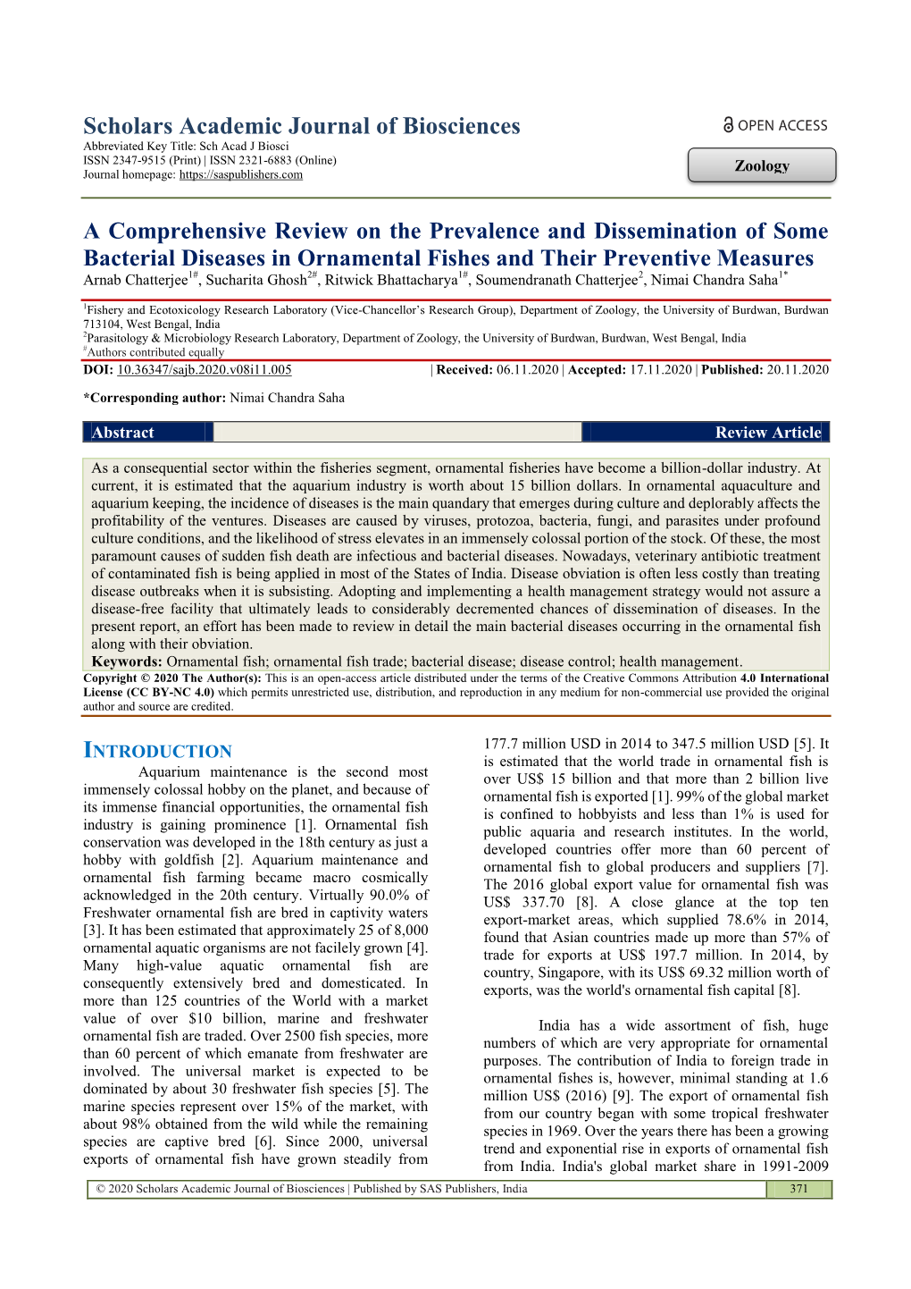 Scholars Academic Journal of Biosciences