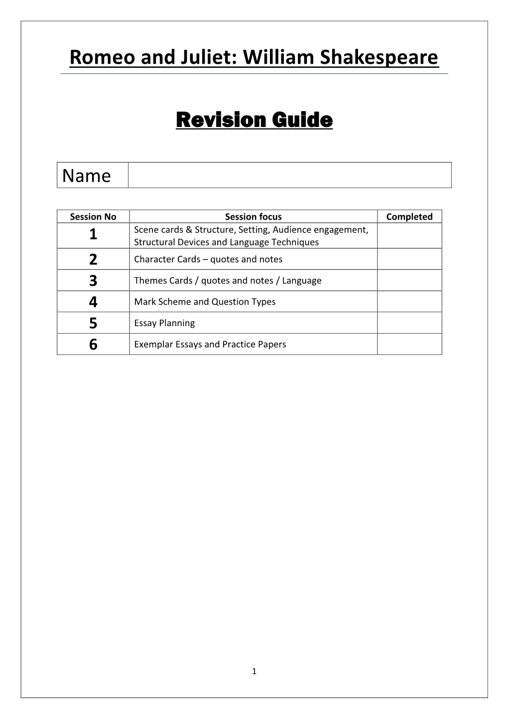 Romeo and Juliet: William Shakespeare Revision Guide