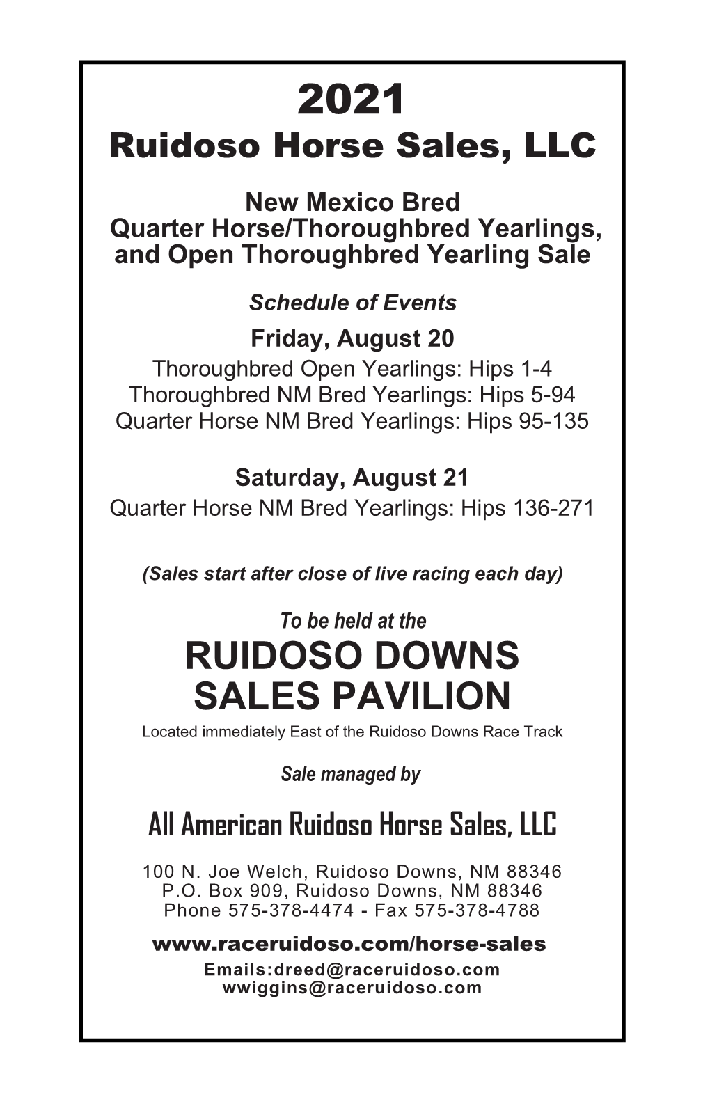 RUIDOSO DOWNS SALES PA VIL ION Lo Cated Im Me Diately East of the Ruidoso Downs Race Track