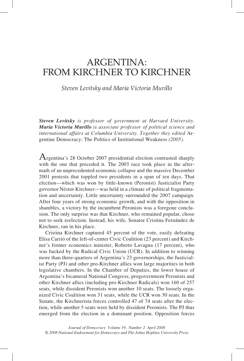 Argentina: from Kirchner to Kirchner