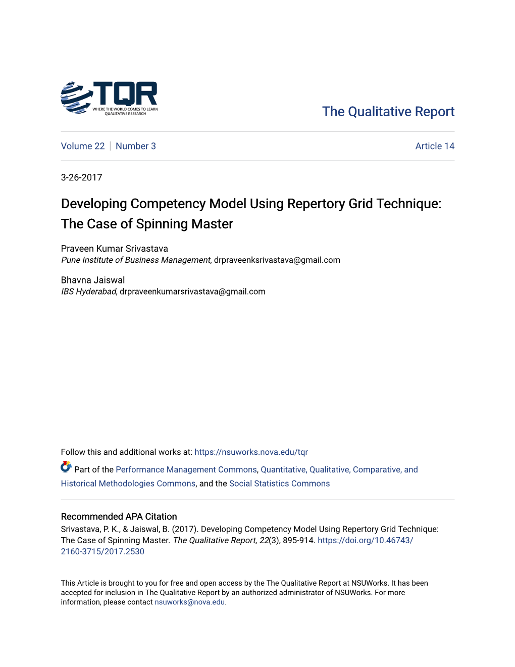 Developing Competency Model Using Repertory Grid Technique: the Case of Spinning Master