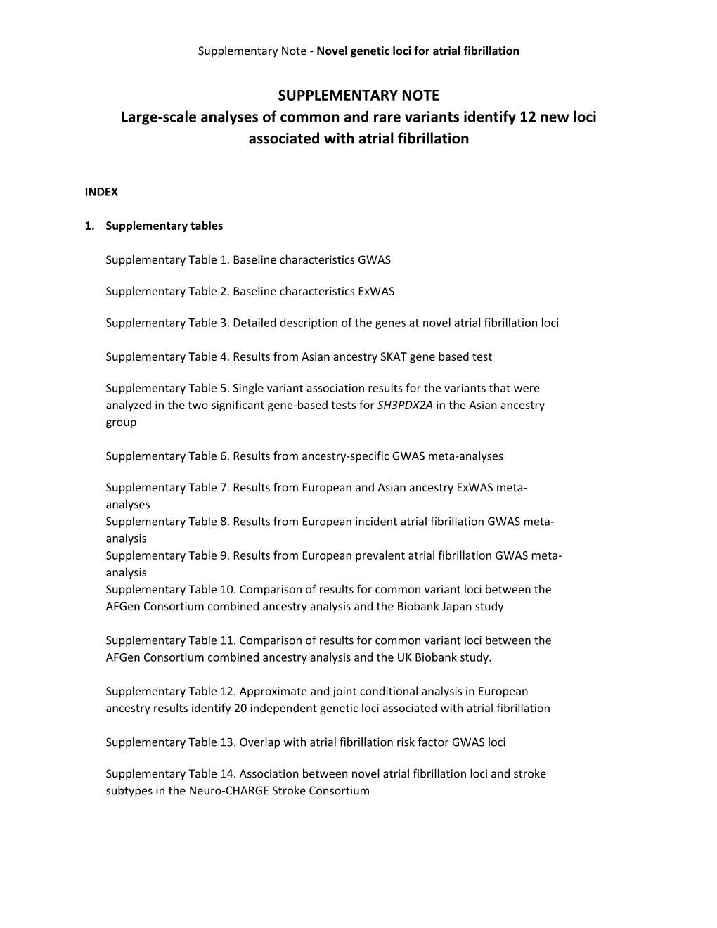 Supplementary Note ‐ Novel Genetic Loci for Atrial Fibrillation