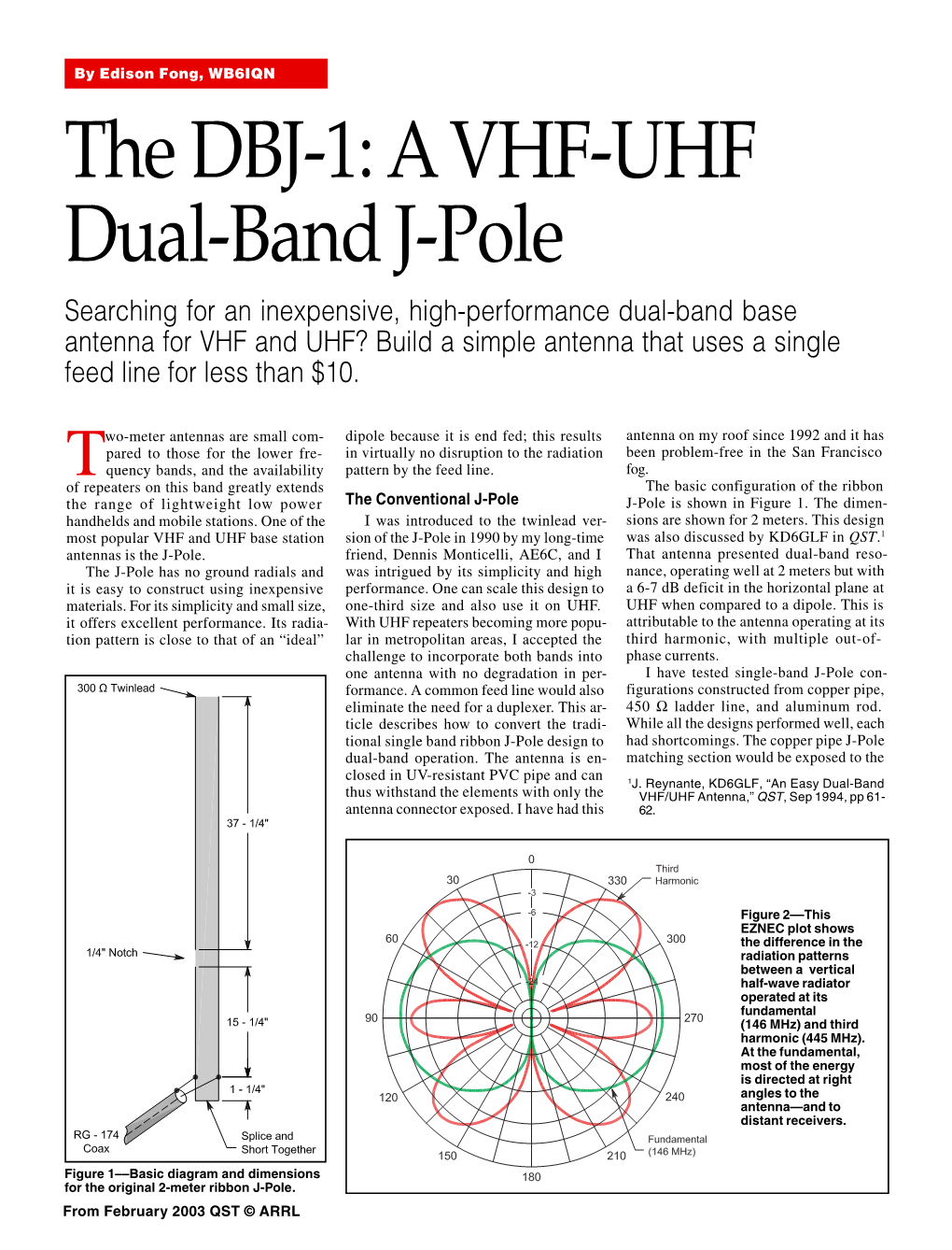 The DBJ-1: a VHF-UHF Dual-Band J-Pole