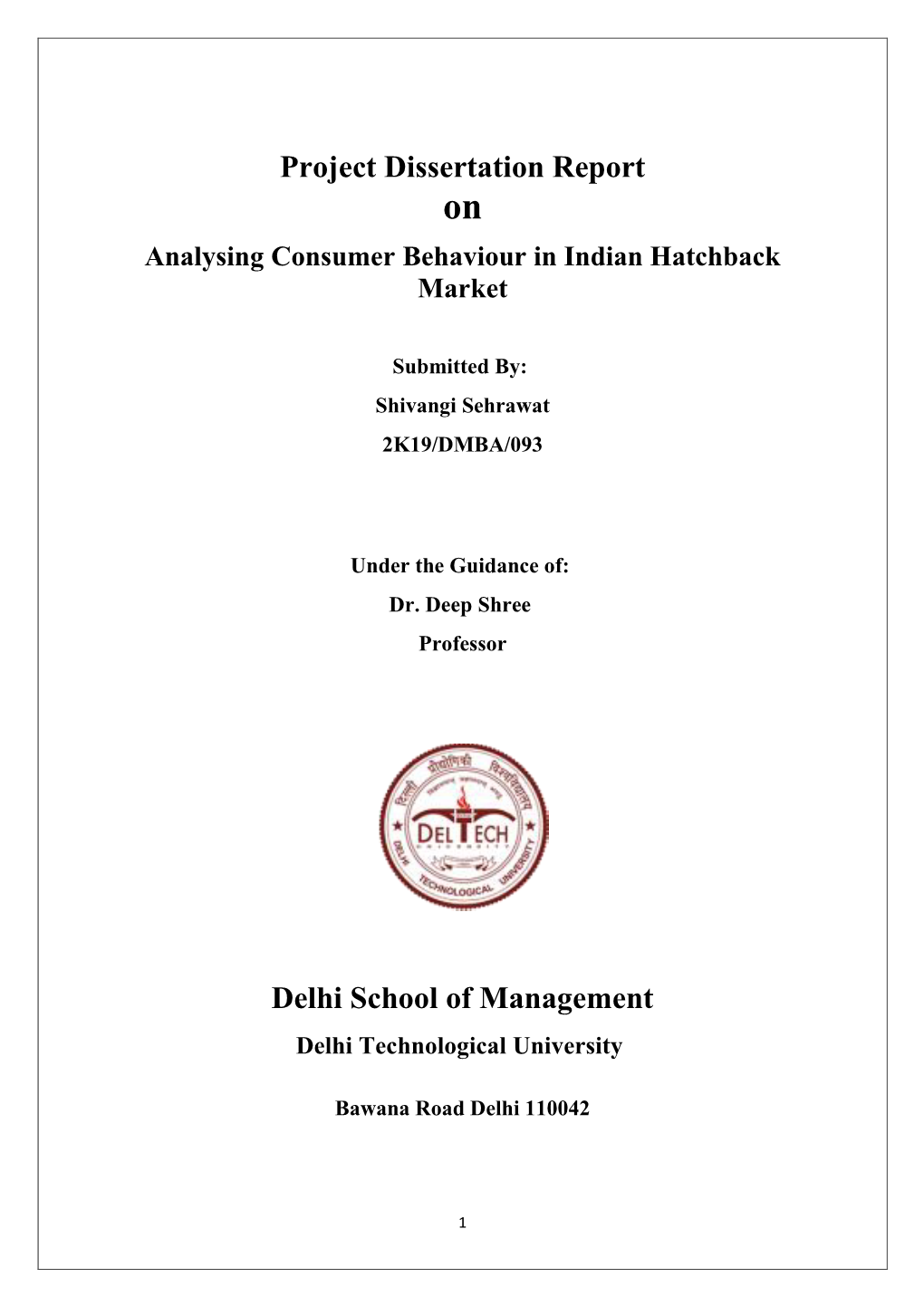 Project Dissertation Report Delhi School of Management