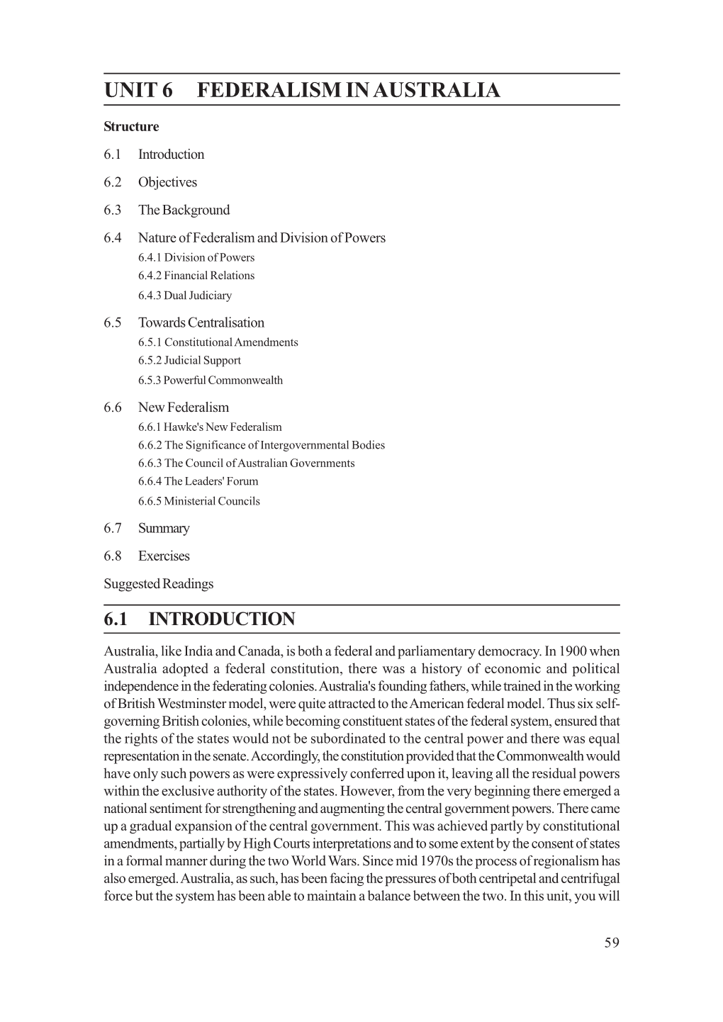 Unit 6 Federalism in Australia