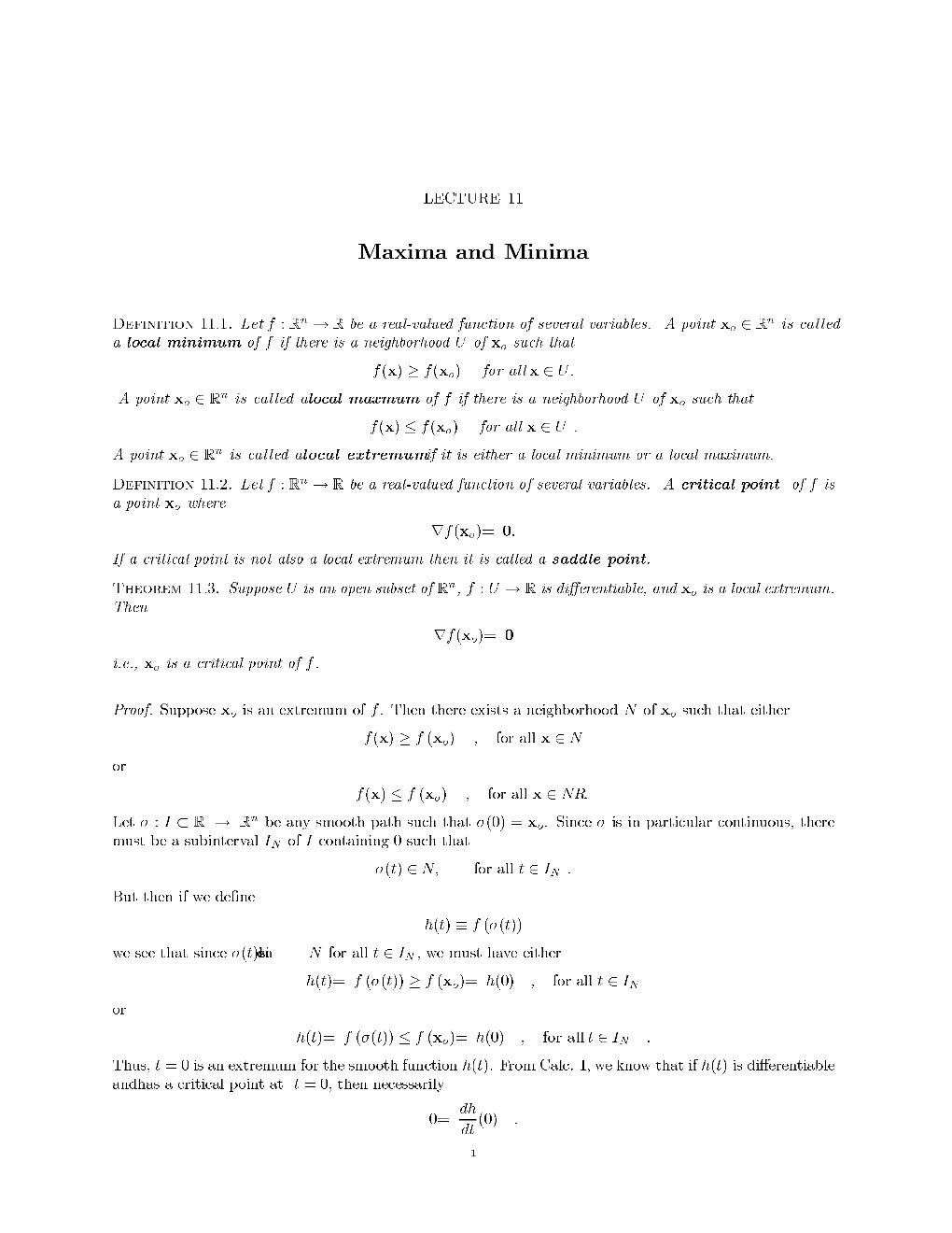 Lecture 11: Maxima and Minima