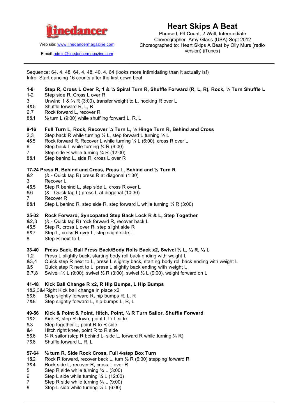 Heart Skips a Beat Phrased, 64 Count, 2 Wall, Intermediate