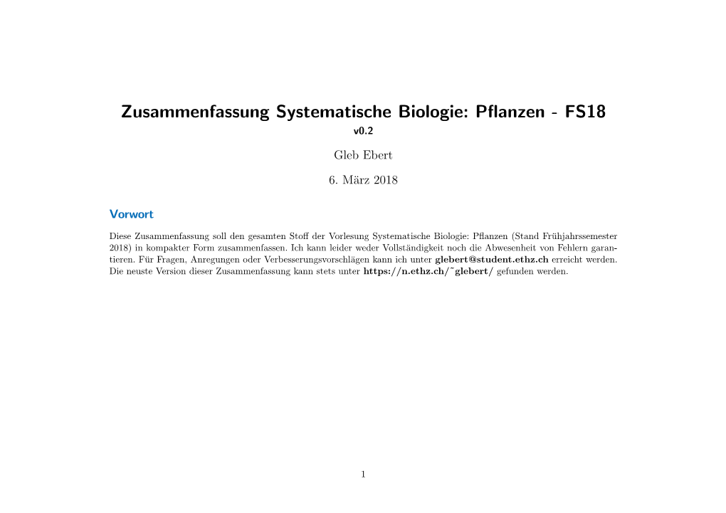 Zusammenfassung Systematische Biologie: Pflanzen