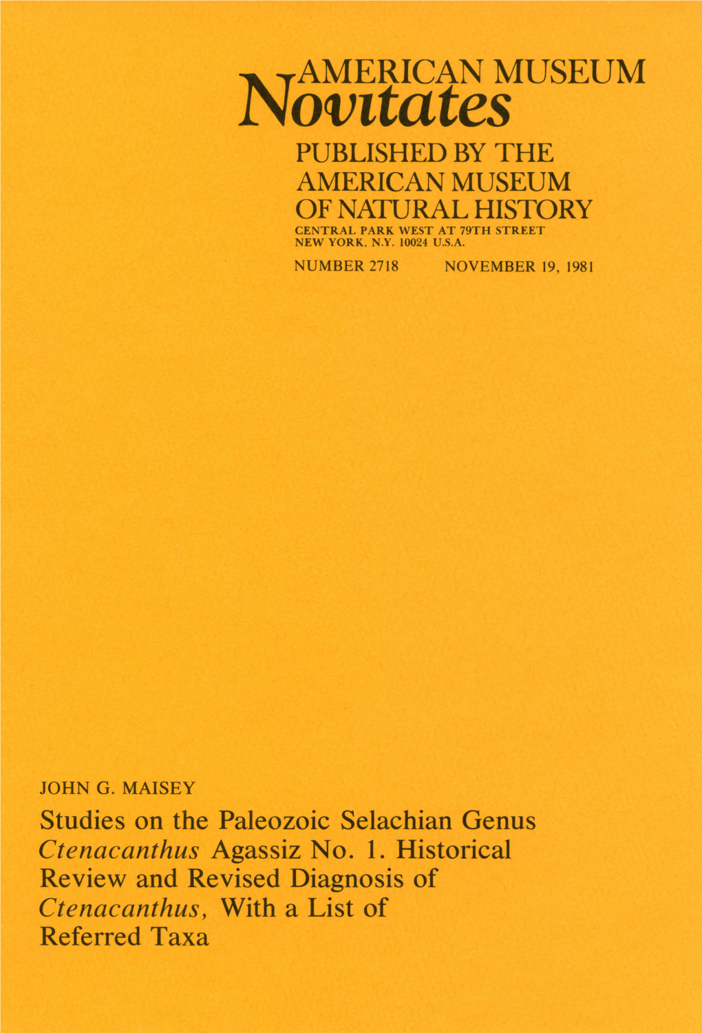 American Museum Published by the American Museum of Natural History Central Park West at 79Th Street New York, N.Y